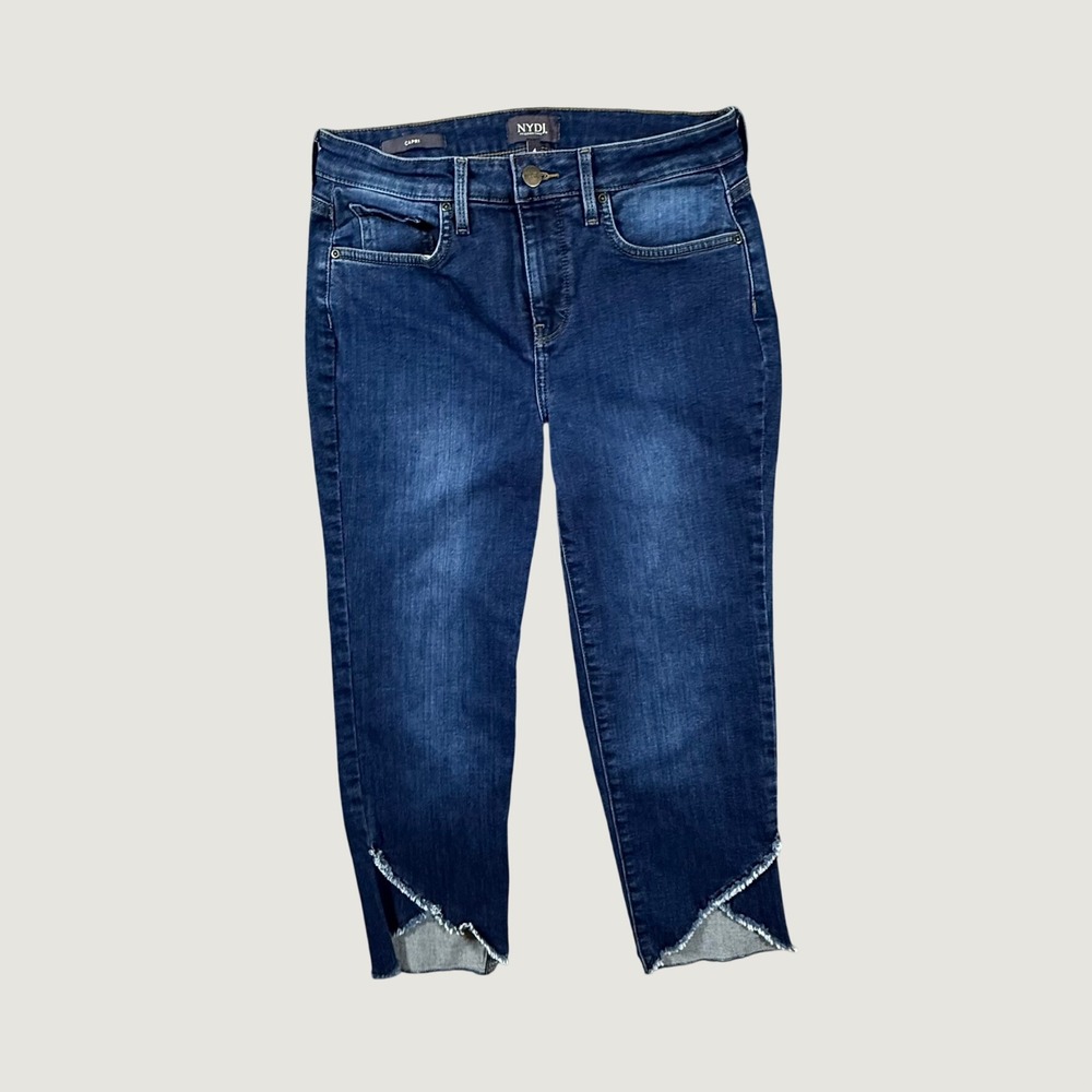 NYDJ Lift Tuck Capri Jeans Womens 4 Dark Wash Raw Hem Stretch Denim Slim